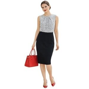 NWT Talbots $149‎ Black White Polka Dot Blouson Sheath Dress 10 Career Office